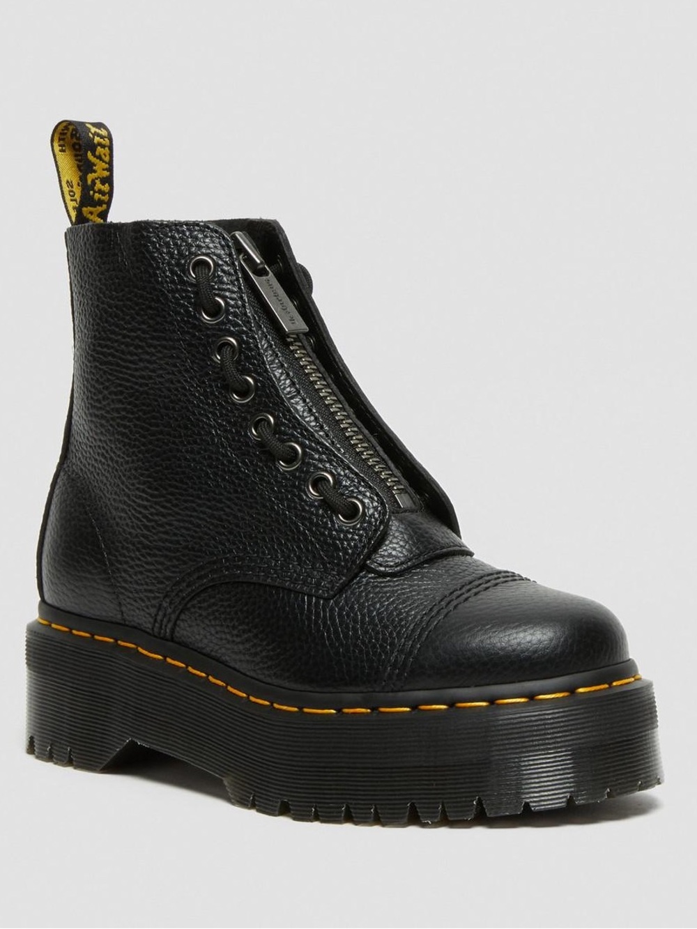 Dr Martens sinclair milled nappa black leather platform boots combat moto zip up